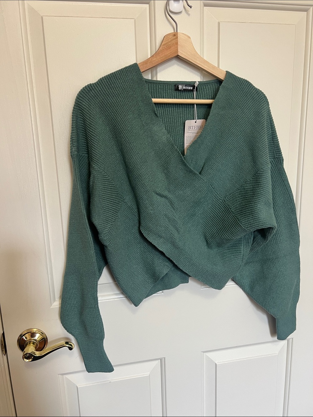 Green Wrap Front Women's crop Sweater